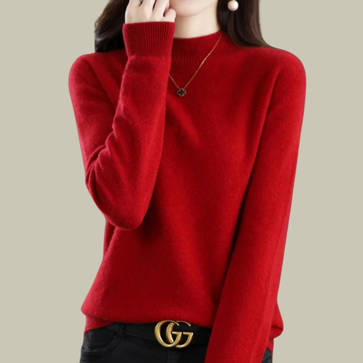 Women's Mock-Neck Casual Jumper in Dark Red