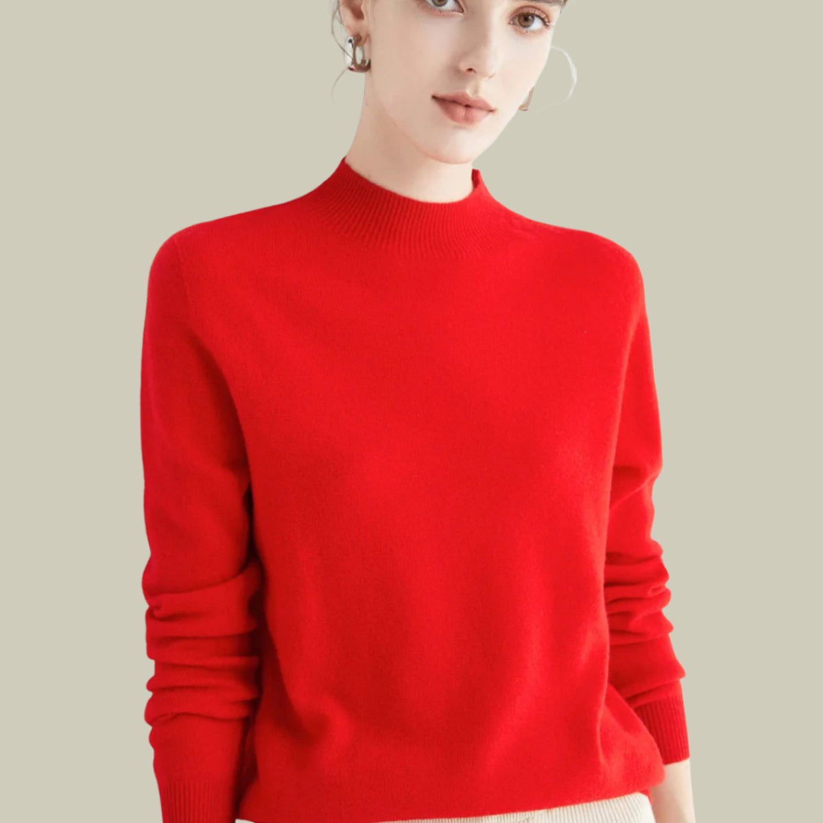 Women's Mock-Neck Casual Jumper in Red