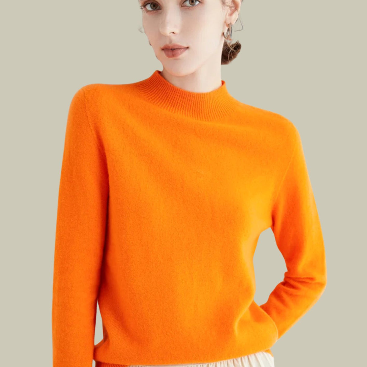 Women's Mock-Neck Casual Jumper in Orange