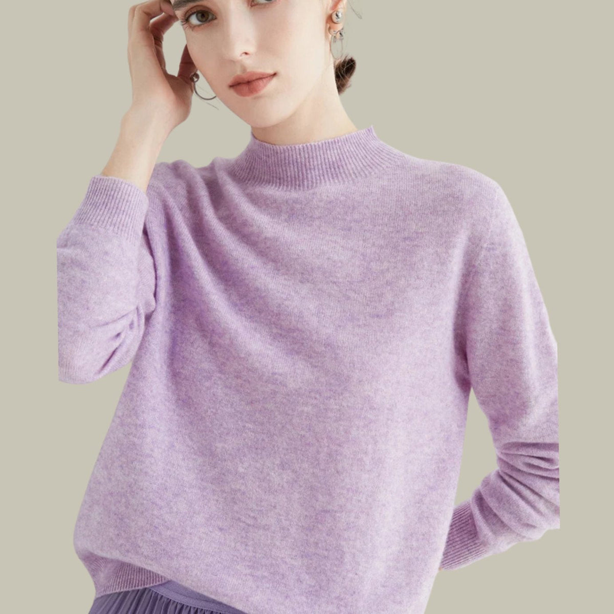 Women's Mock-Neck Casual Jumper in Lilac