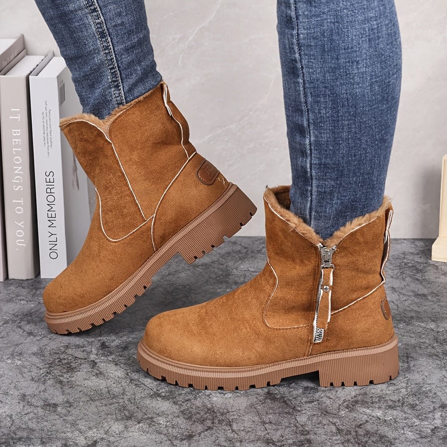 Women's Side-Zip Casual Ankle Boots in Camel