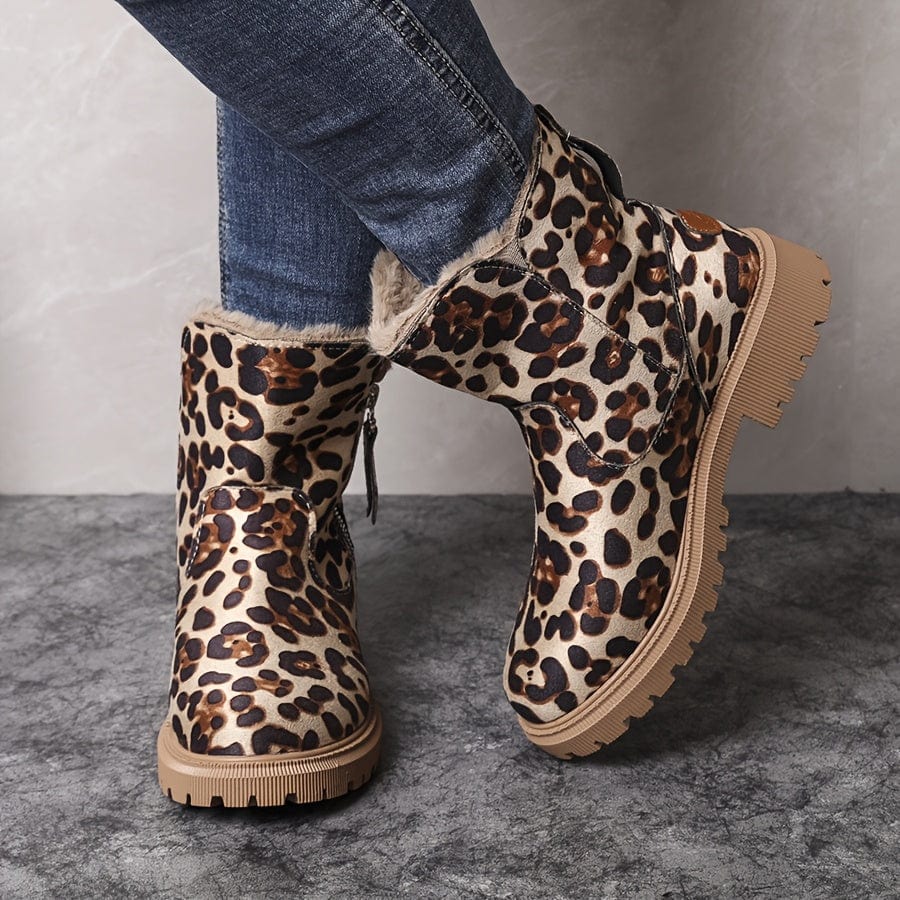Women's Orthopaedic Side-Zip Casual Ankle Boots in Leopard