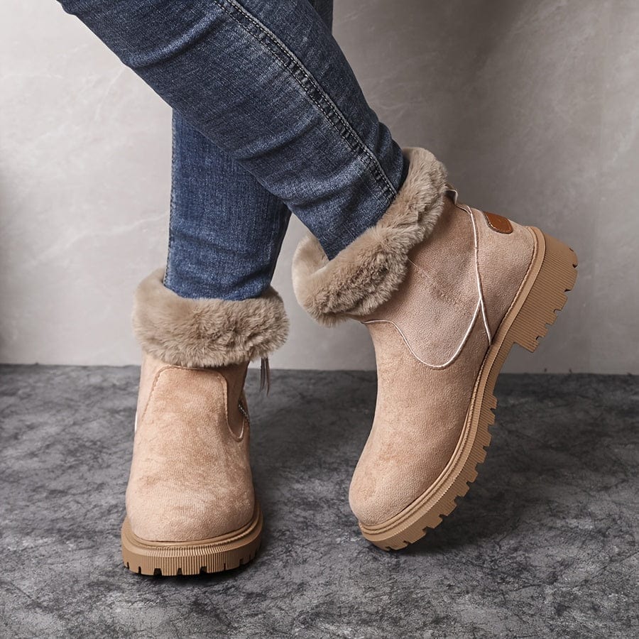 Women's Side-Zip Casual Ankle Boots in Beige
