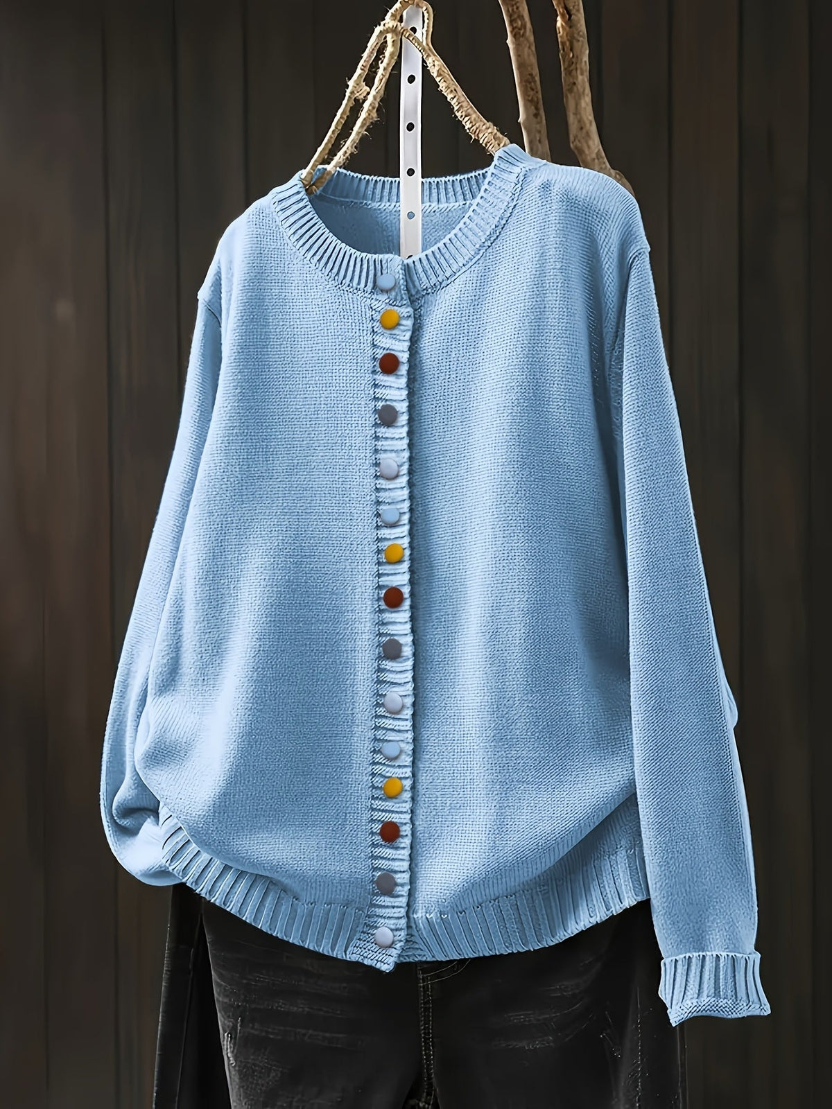 Women's Button Casual Cardigan in Light Blue