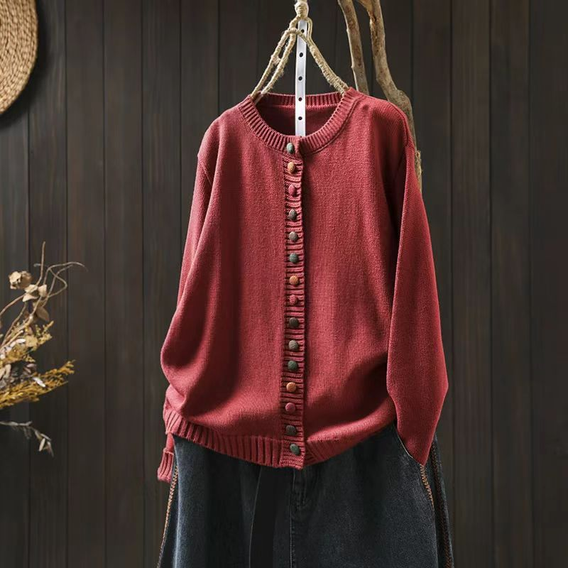 Women's Button Casual Cardigan in Red