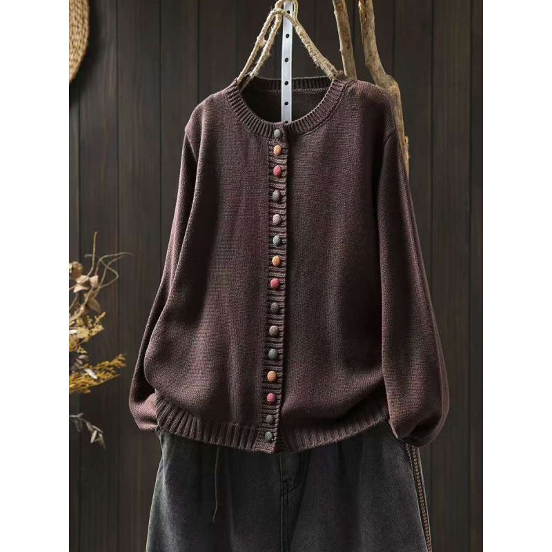 Women's Button Casual Cardigan in Brown