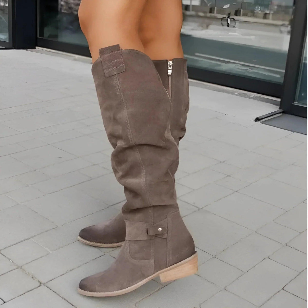 Women's Orthopaedic Slouchy Casual Knee High Boots in Taupe