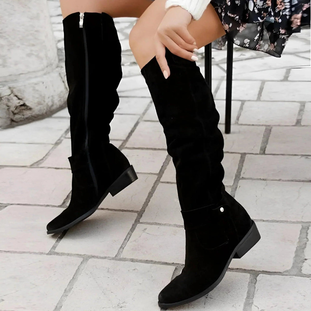 Women's Orthopaedic Slouchy Casual Knee High Boots in Black
