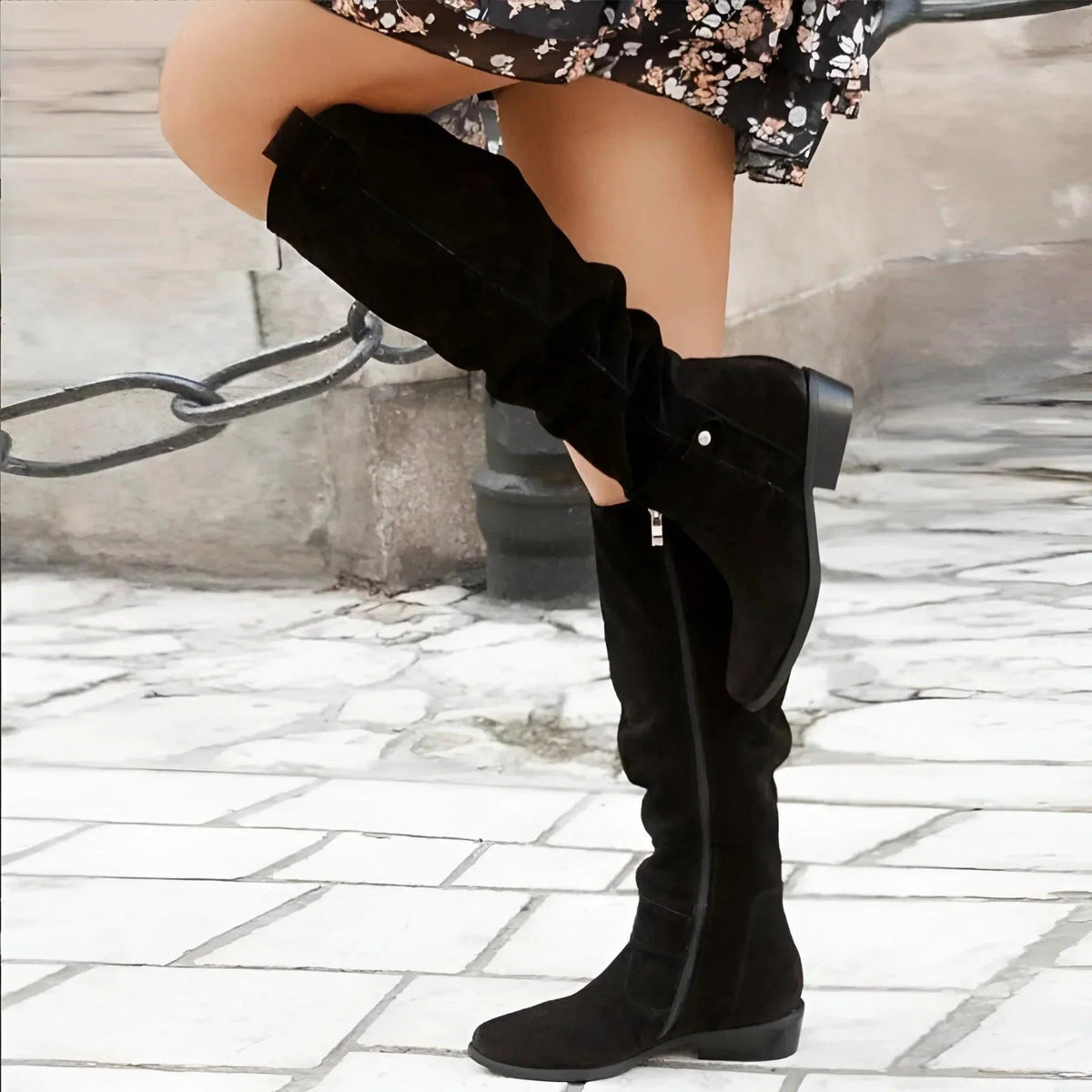 Women's Orthopaedic Slouchy Casual Knee High Boots in Black