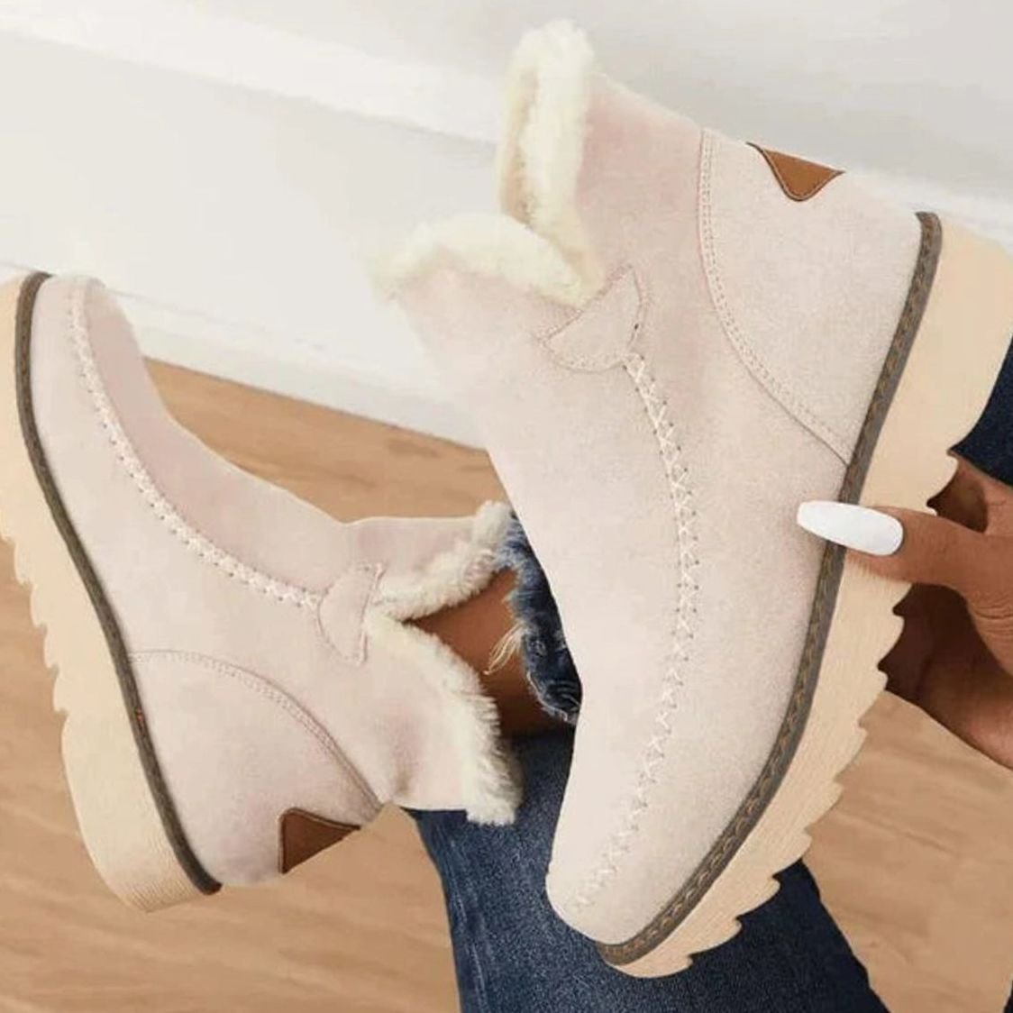 Women's Slip-On Casual Ankle Boots in Beige
