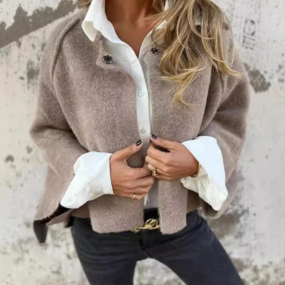 Women's Cropped Casual Jacket in Beige