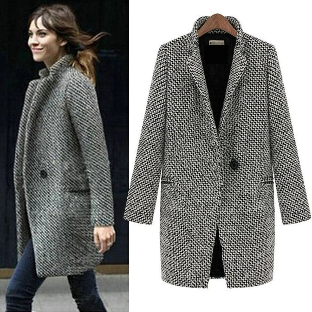 Women's Single-Button Tailored Workwear Coat in Grey