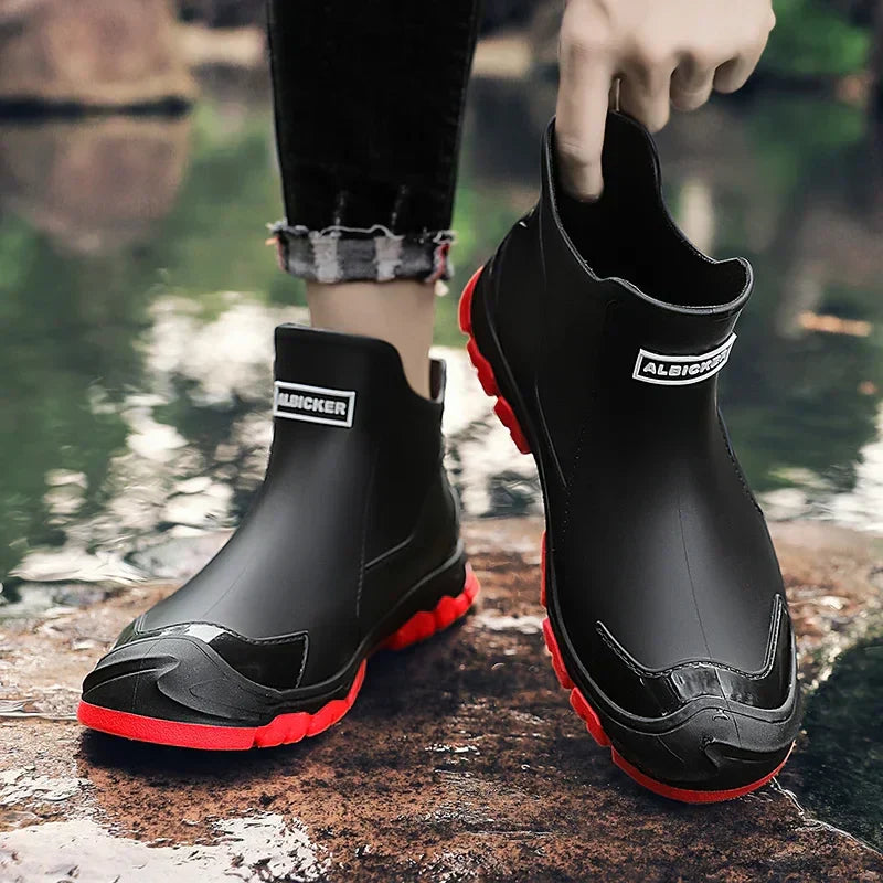 Women's Pull-On Casual Ankle Boots in Black & Red