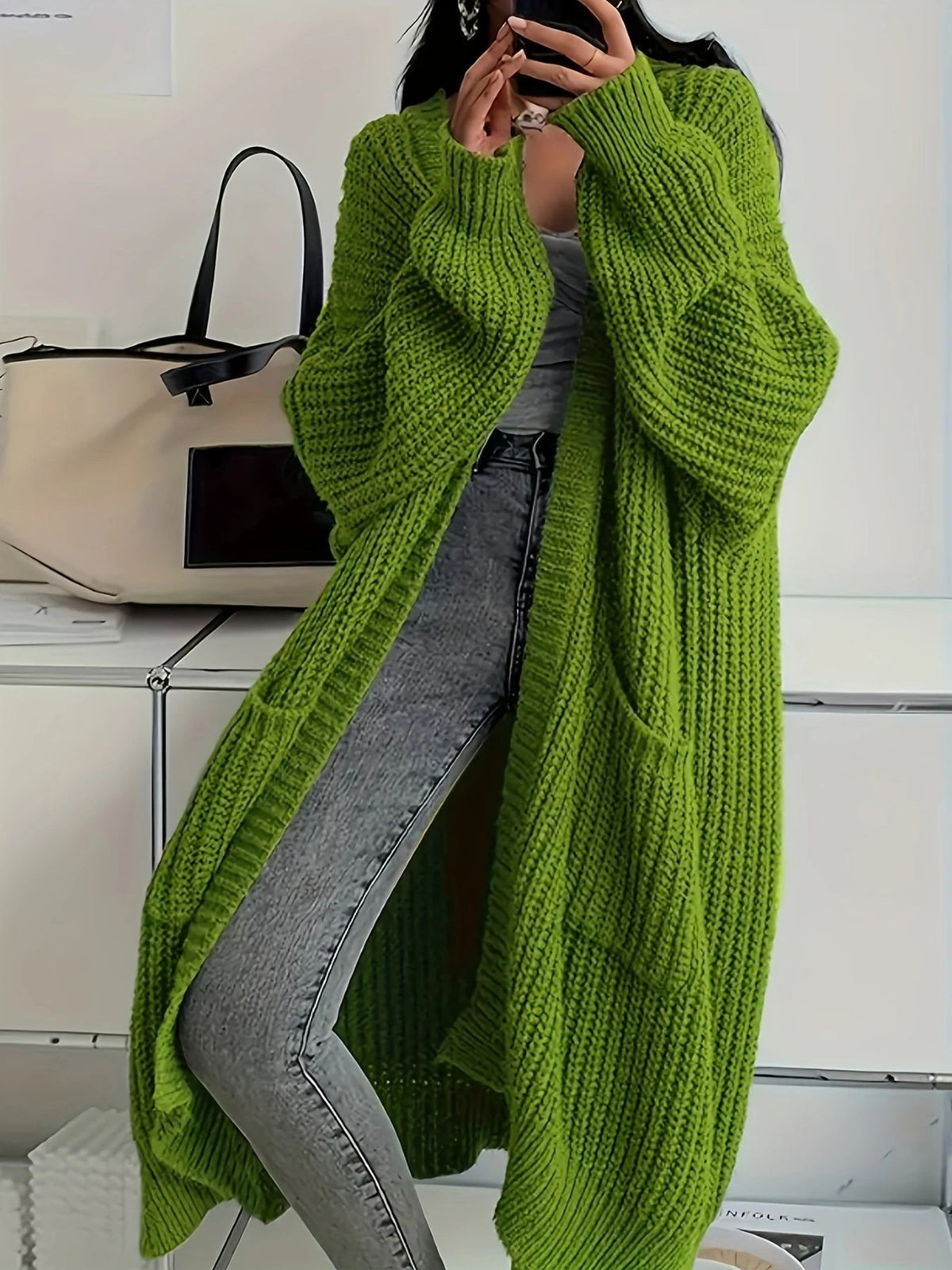 Women's Longline Casual Cardigan in Green