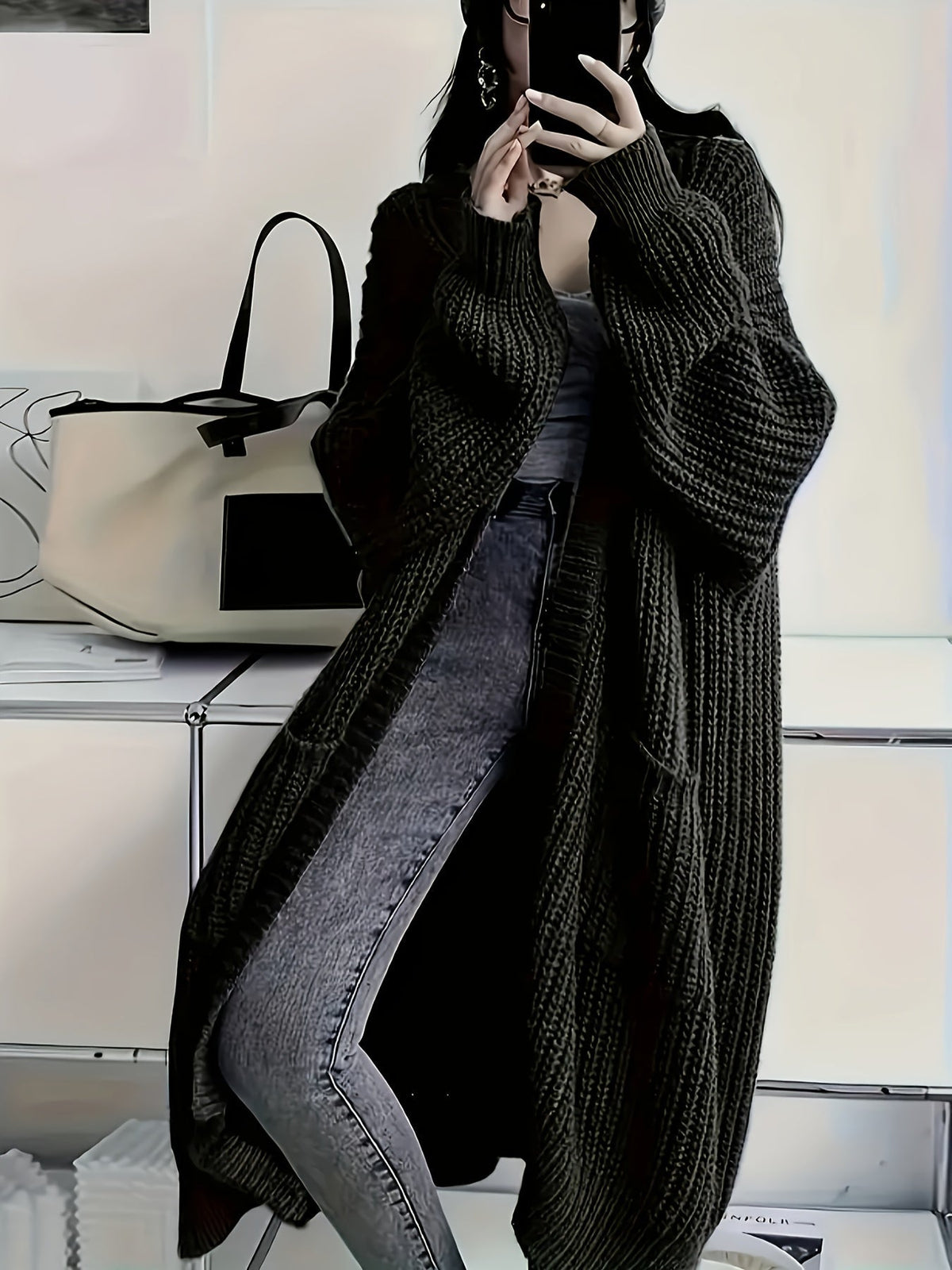 Women's Longline Casual Cardigan in Black