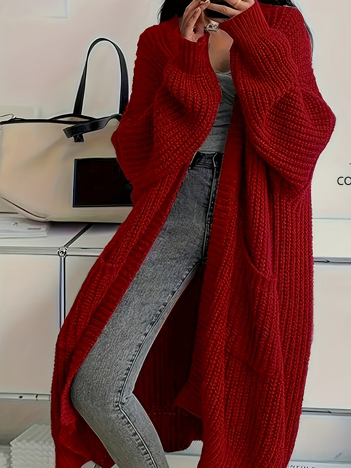 Women's Longline Casual Cardigan in Red