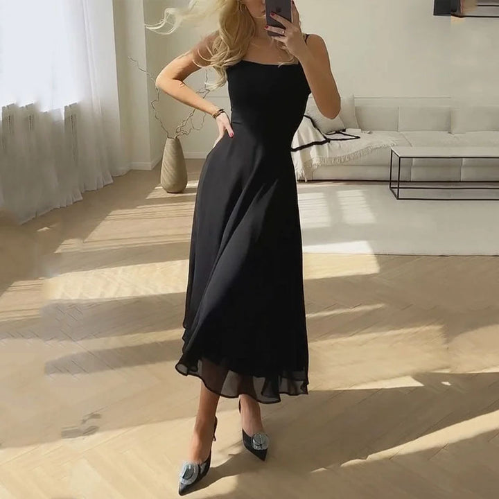 Square Wedding Guest Midi Dress in Black