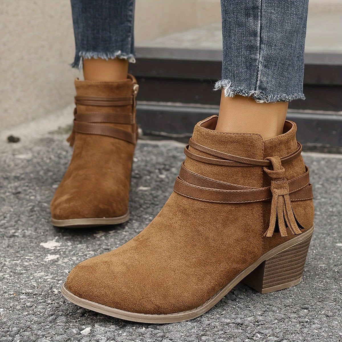 Women's Tassel Casual Ankle Boots in Brown