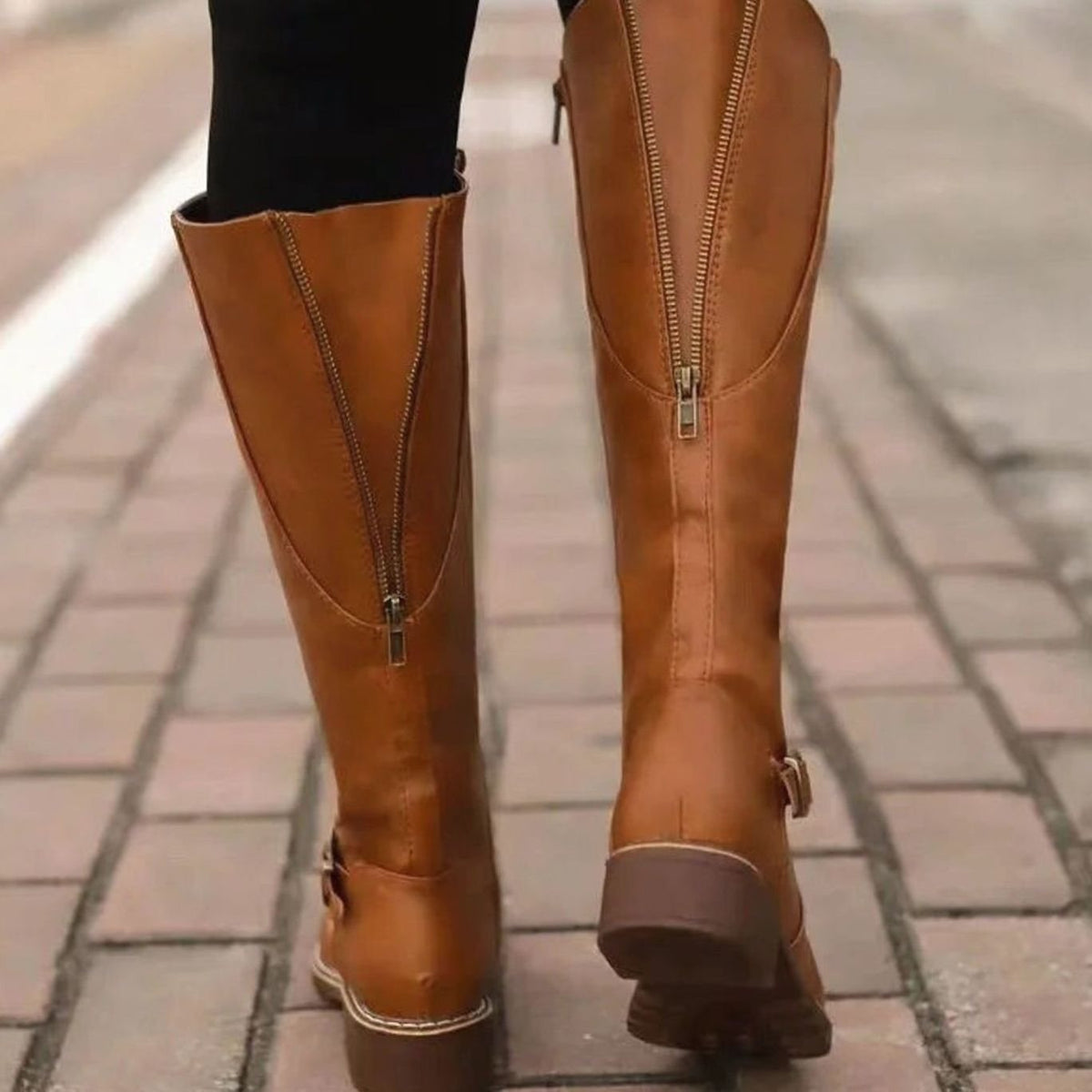 Women's Buckle Casual Knee High Boots in Camel