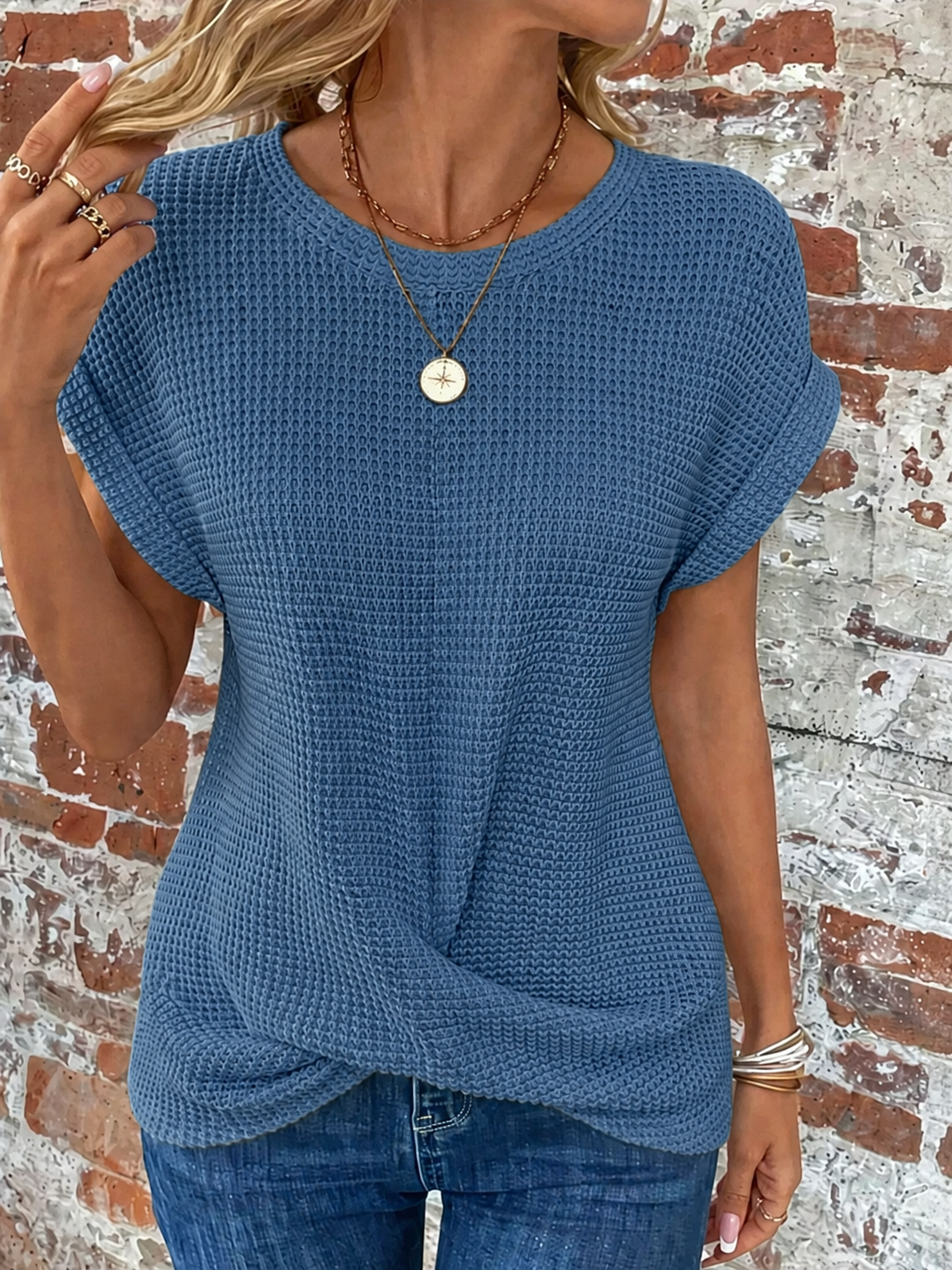 Women's Twist-Front Casual T-Shirt in Blue
