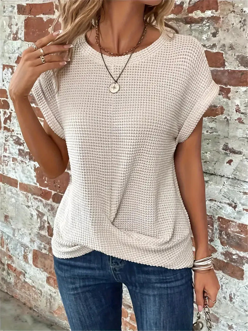 Women's Twist-Front Casual T-Shirt in Beige