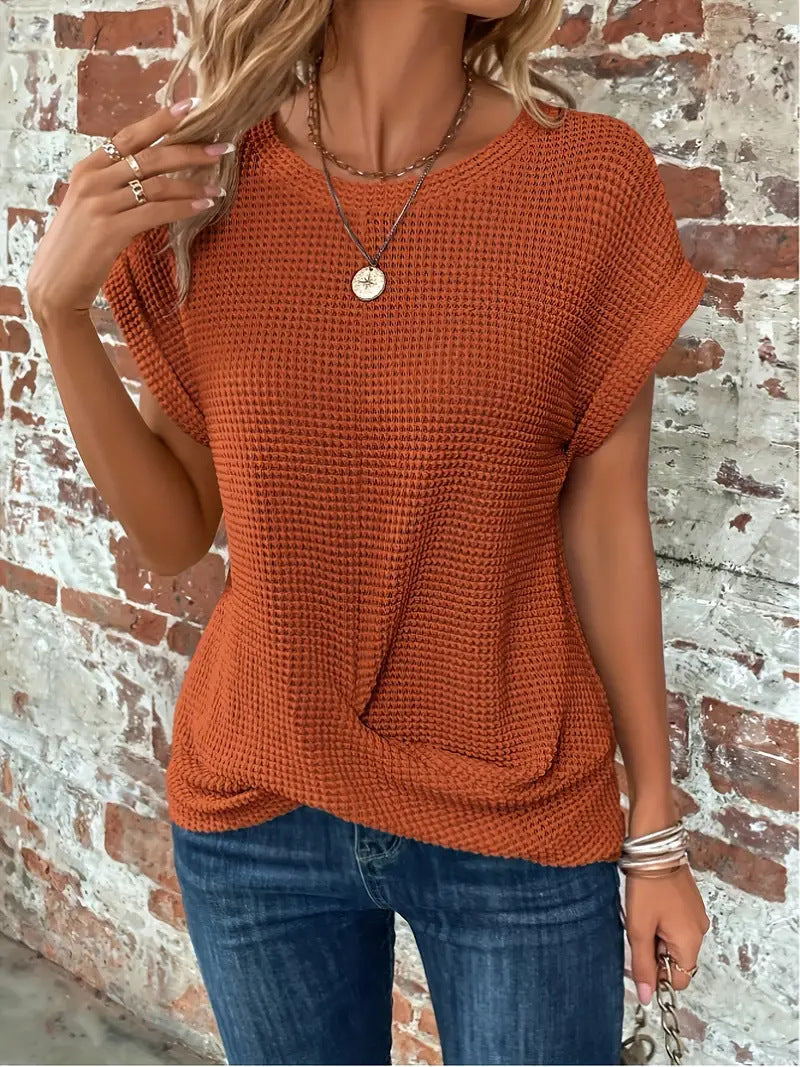 Women's Twist-Front Casual T-Shirt in Rust