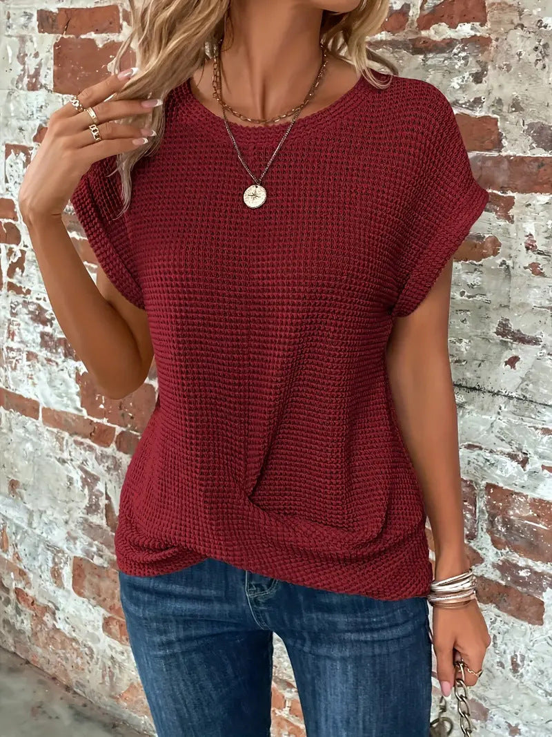 Women's Twist-Front Casual T-Shirt in Burgundy
