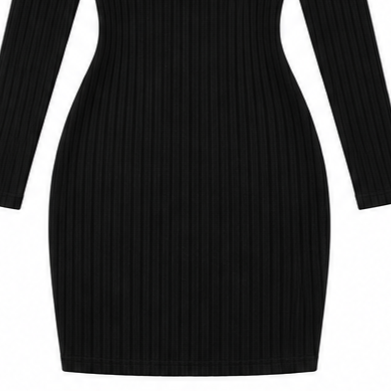 Ribbed V-Neck Casual Mini Dress in Black