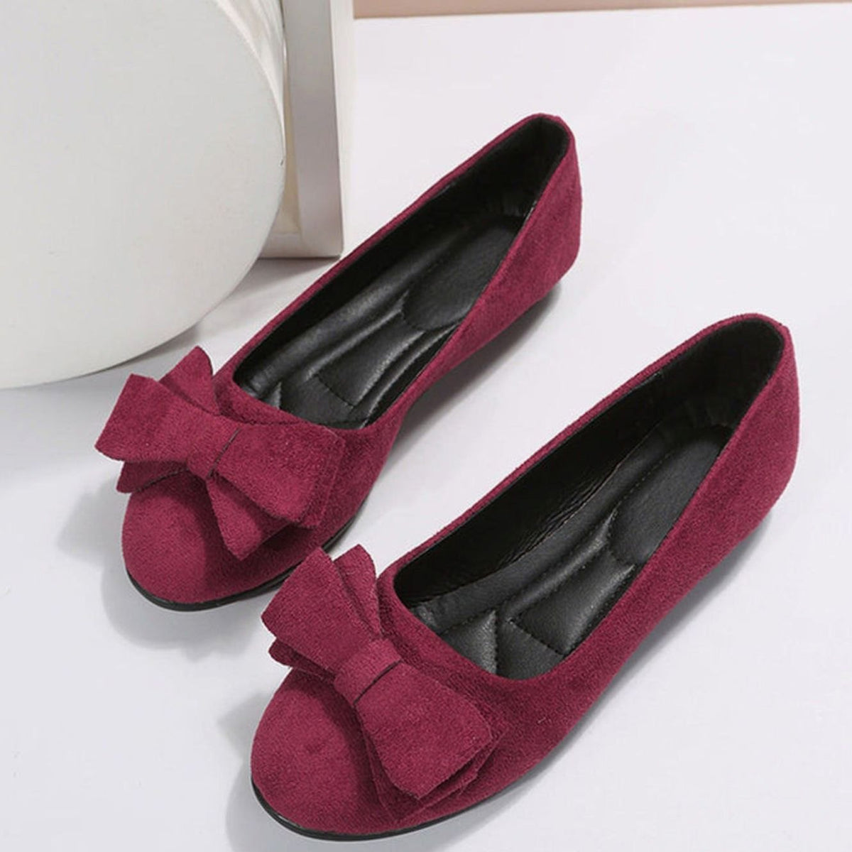 Bow-Detail Casual Ballet Flats in Burgundy