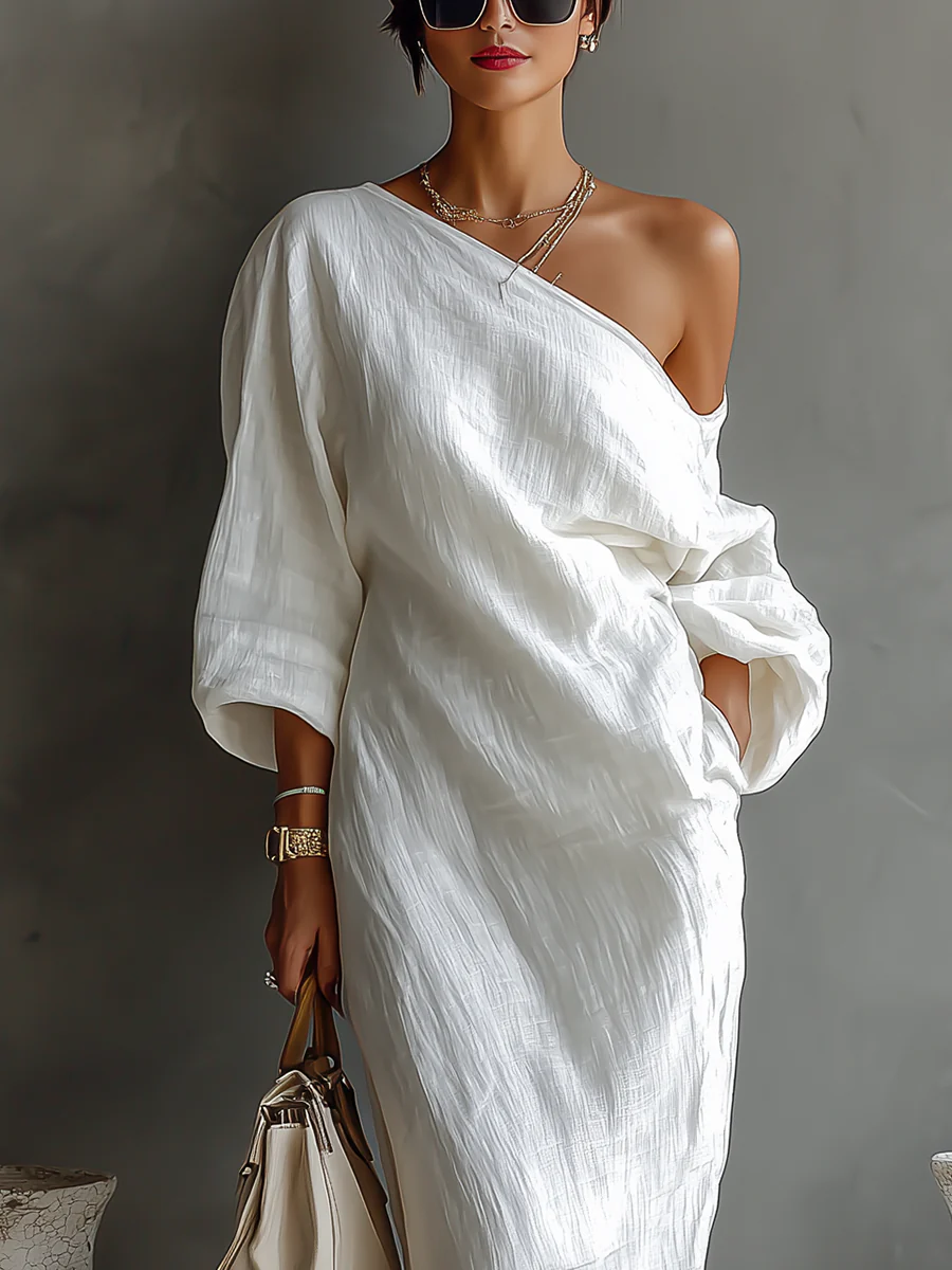 One-Shoulder Holiday Maxi Dress in White
