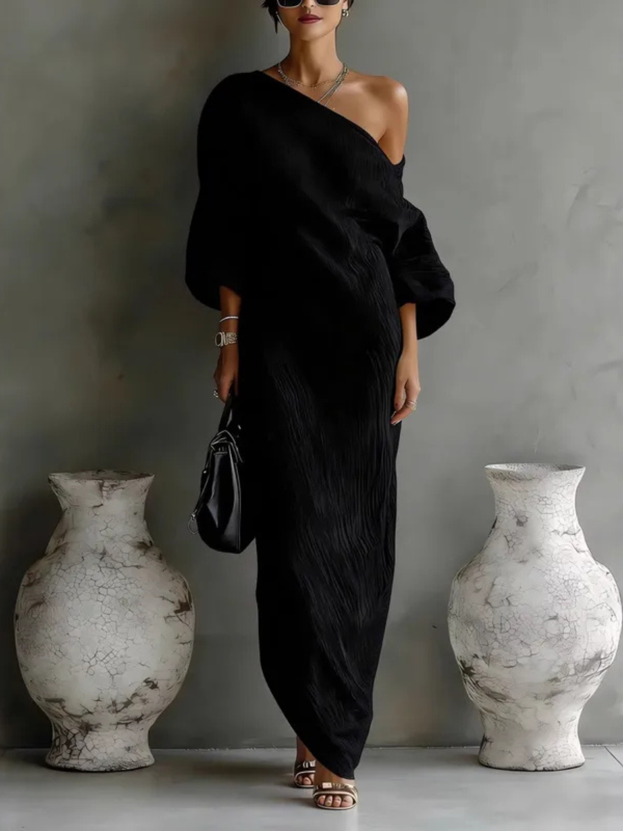 One-Shoulder Holiday Maxi Dress in Black