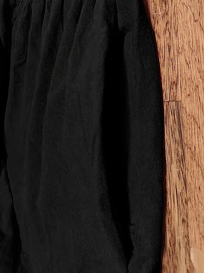 Gathered Empire Waist Casual Midi Dress in Black