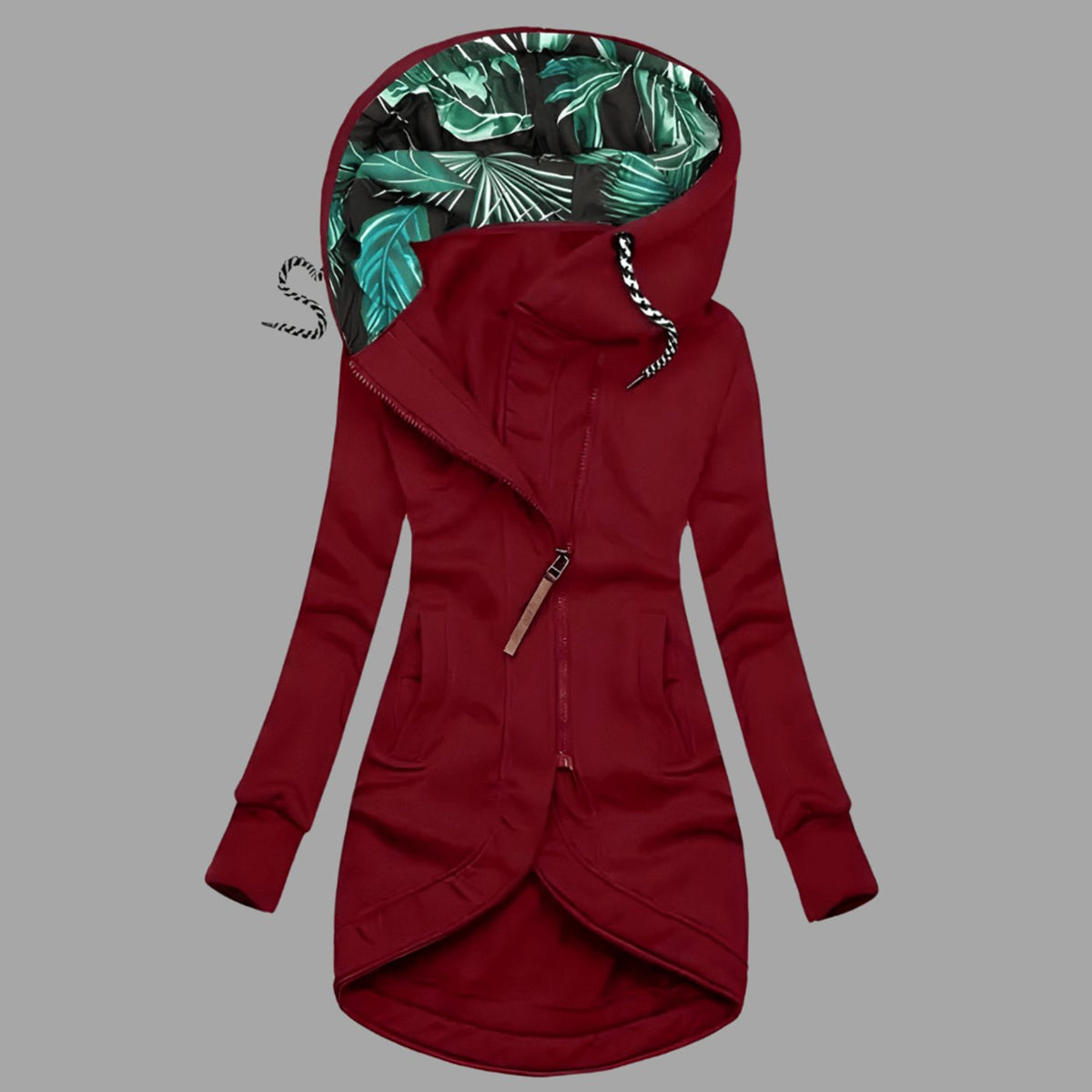 Women's Asymmetric Casual Hoodie in Red