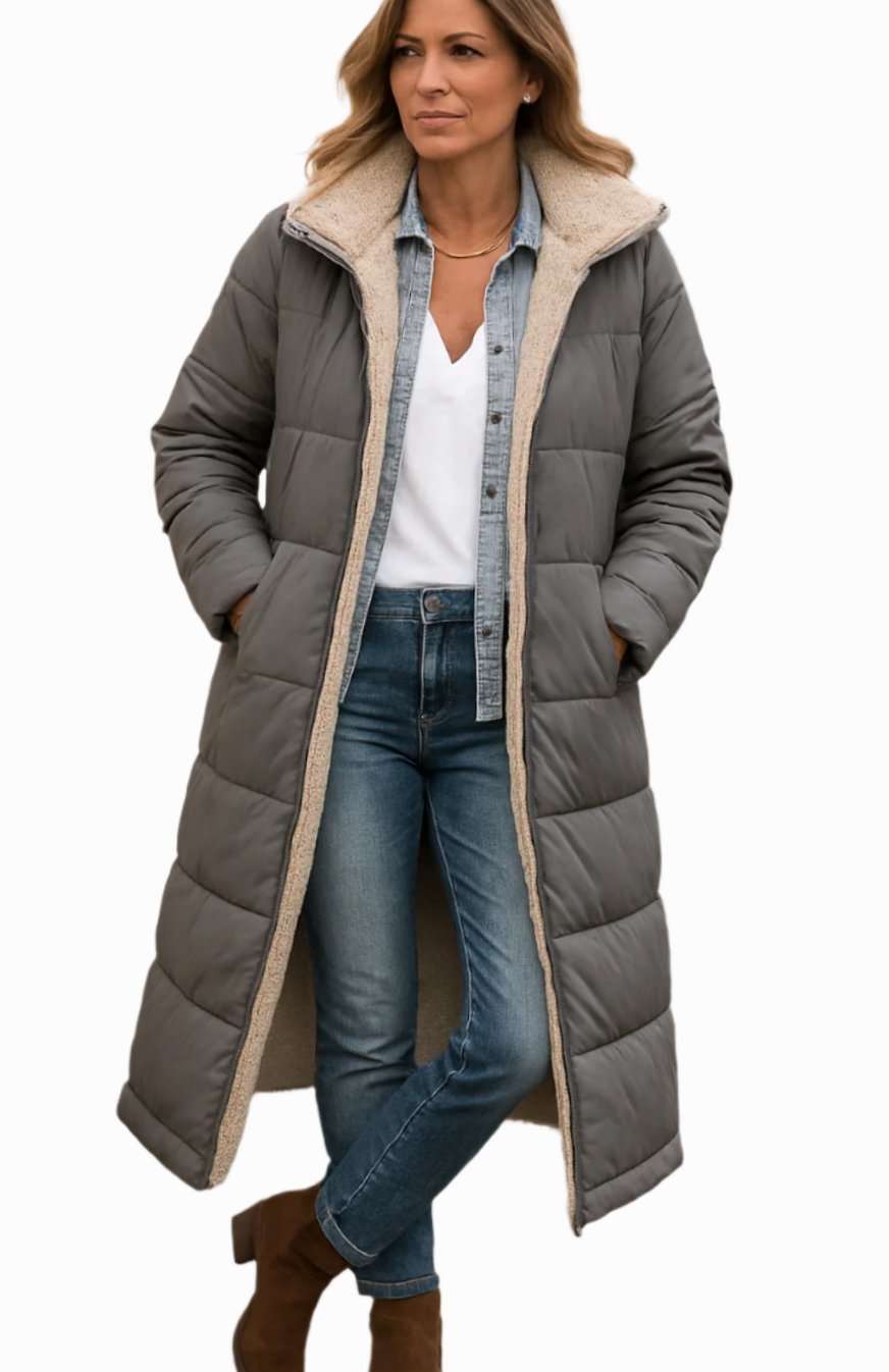 Women's Quilted Longline Jacket in Grey