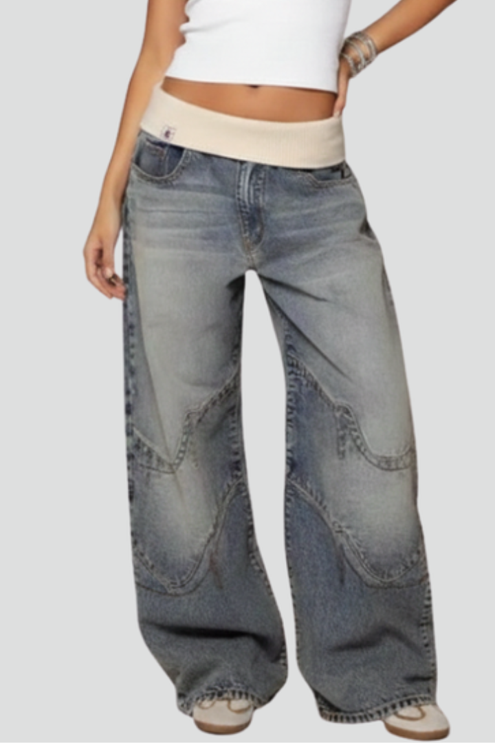 Women's Low-Rise Wide-Leg Casual Jeans in Blue