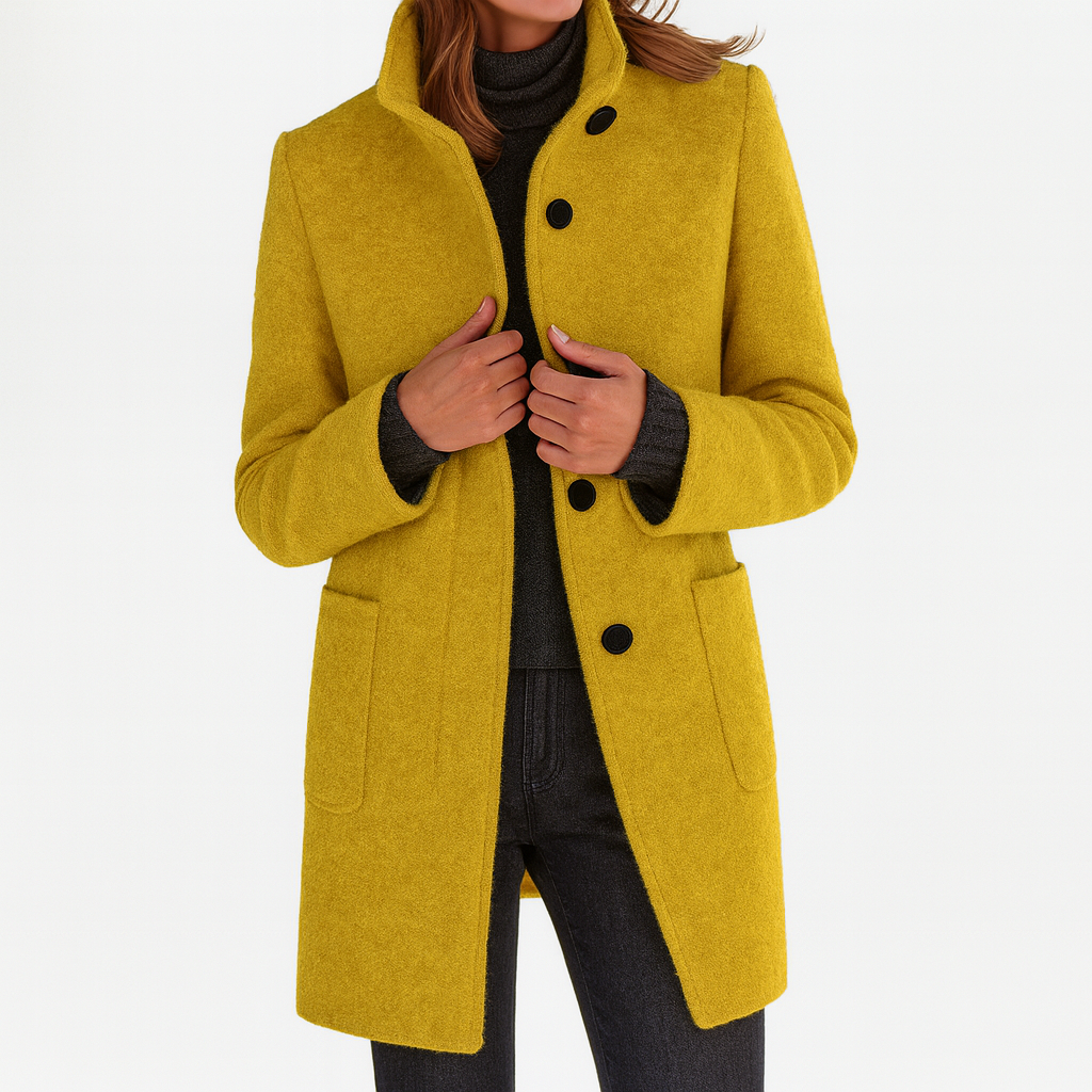 Women's Button-Front Casual Coat in Mustard