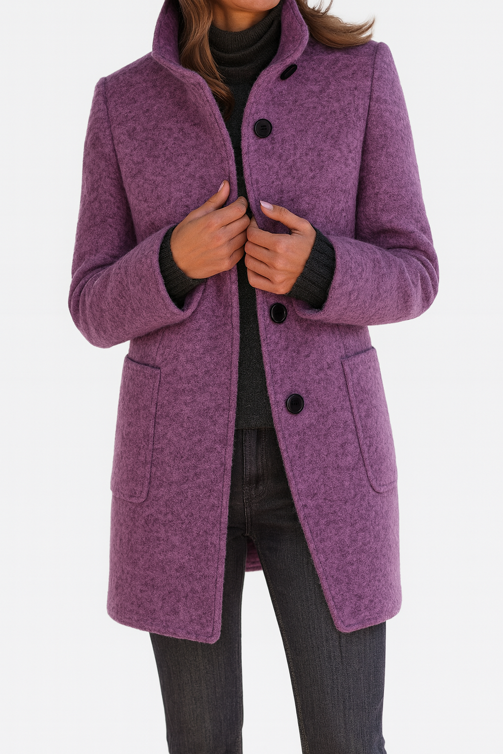 Women's Button-Front Casual Coat in Purple