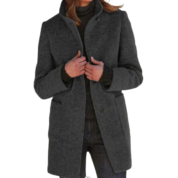 Women's Button-Front Casual Coat in Dark Grey