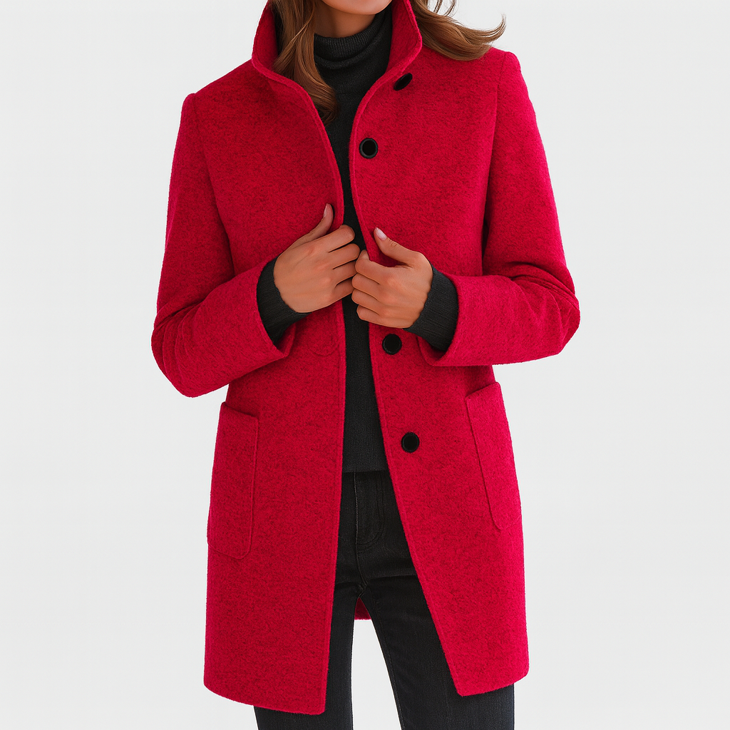 Women's Button-Front Casual Coat in Red
