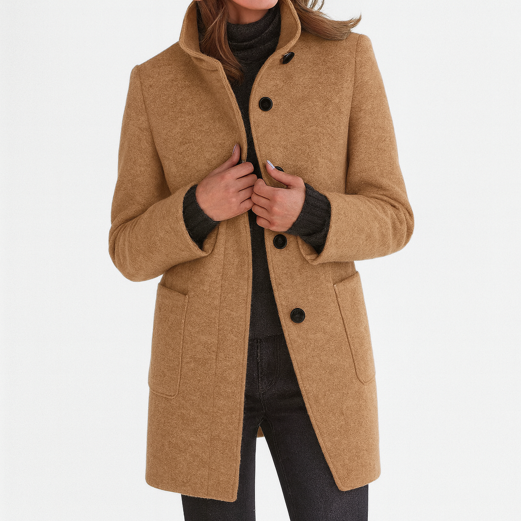 Women's Button-Front Casual Coat in Camel