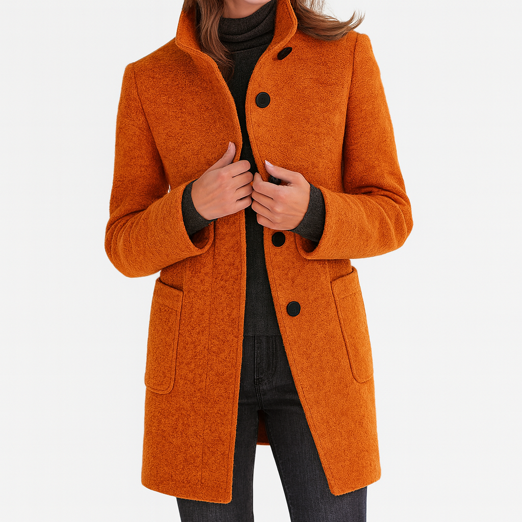 Women's Button-Front Casual Coat in Rust