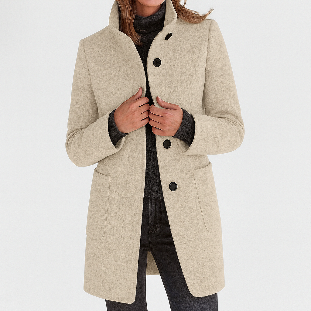 Women's Button-Front Casual Coat in Beige