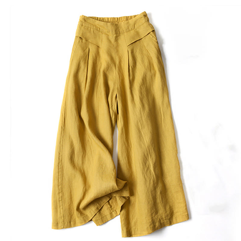 Women's Wide-Leg Casual Trousers in Mustard