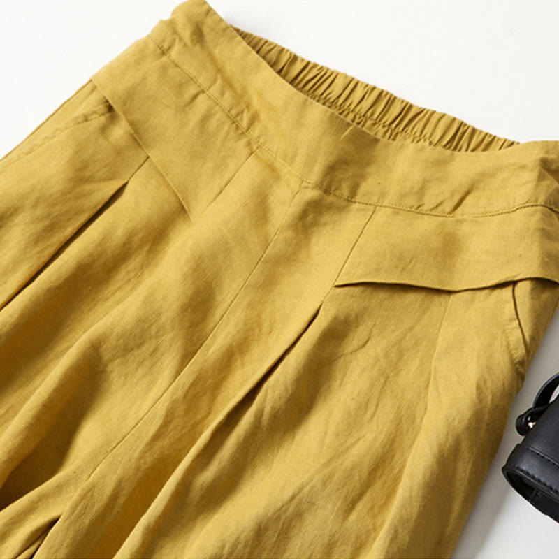 Women's Wide-Leg Casual Trousers in Mustard