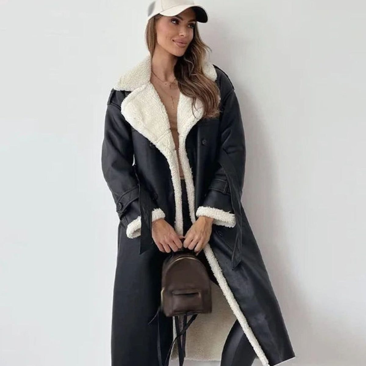Women's Double-Breasted Casual Coat in Black