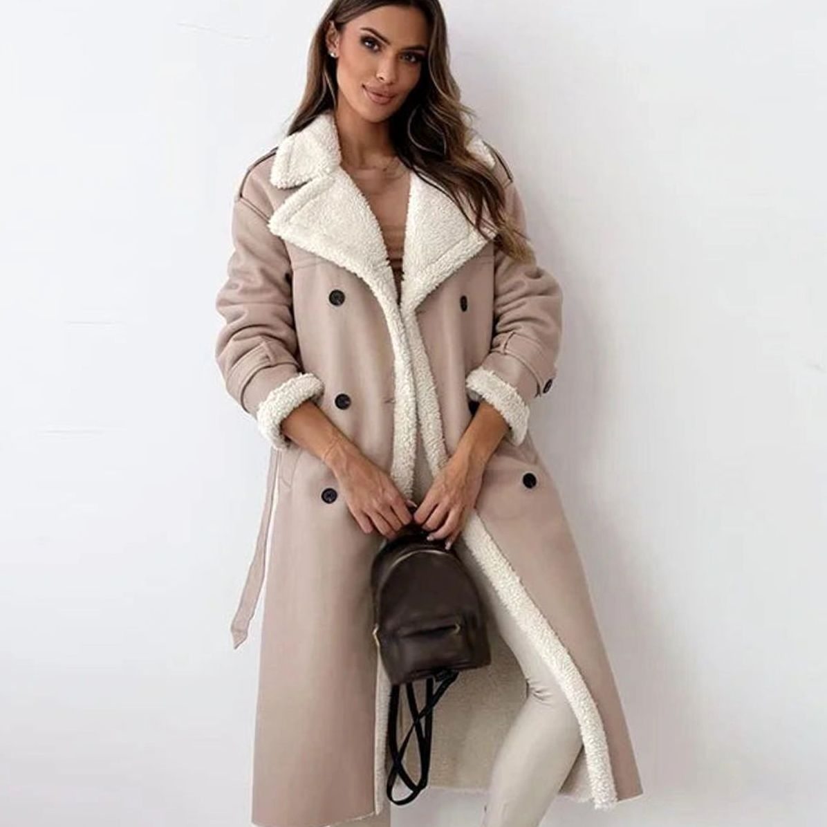 Women's Double-Breasted Casual Coat in Beige