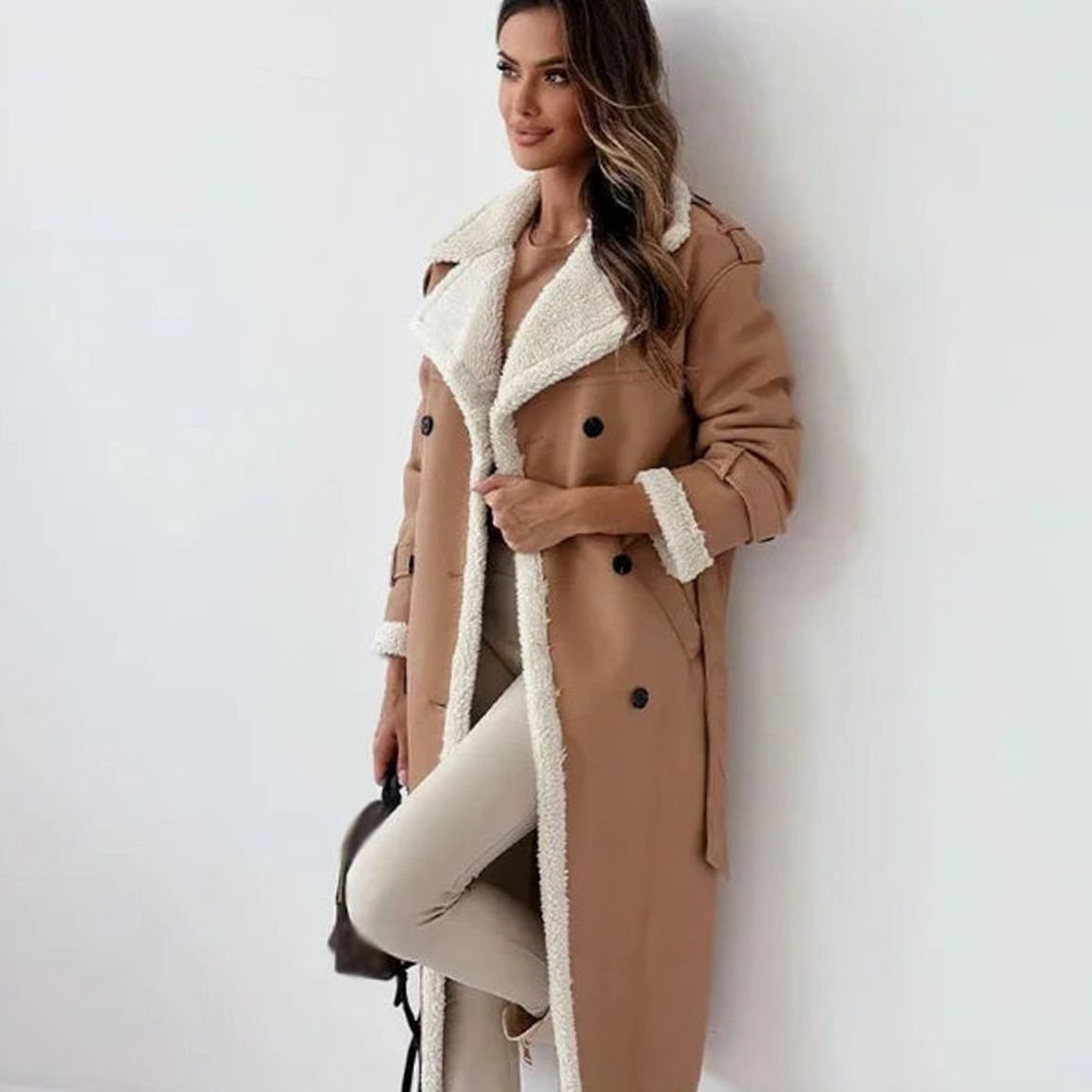 Women's Double-Breasted Casual Coat in Camel