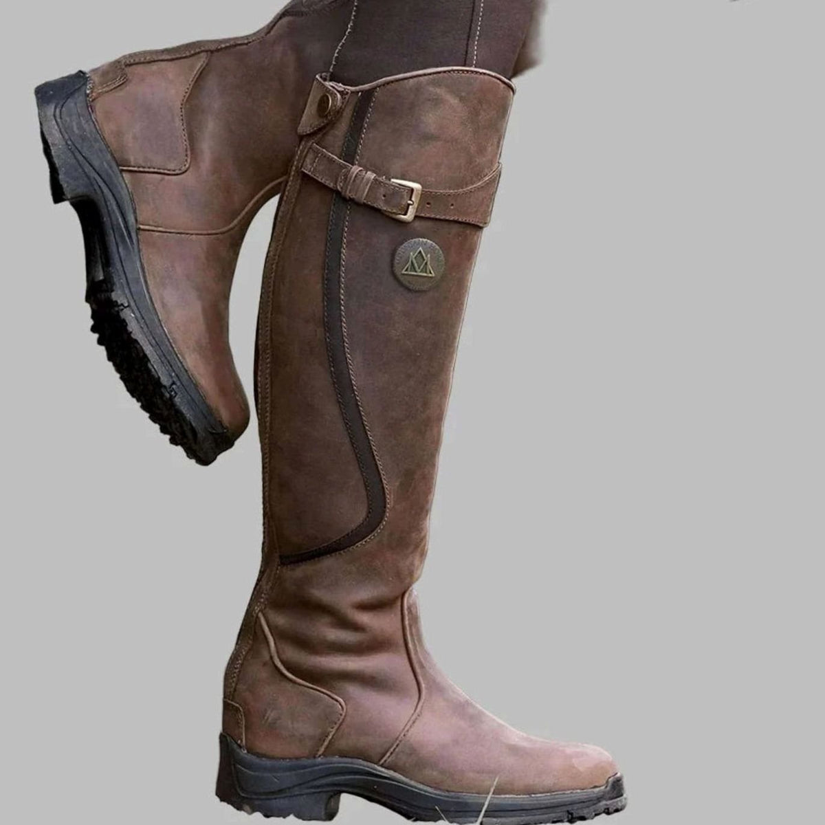 Women's Orthopaedic Buckle Casual Knee High Boots in Brown