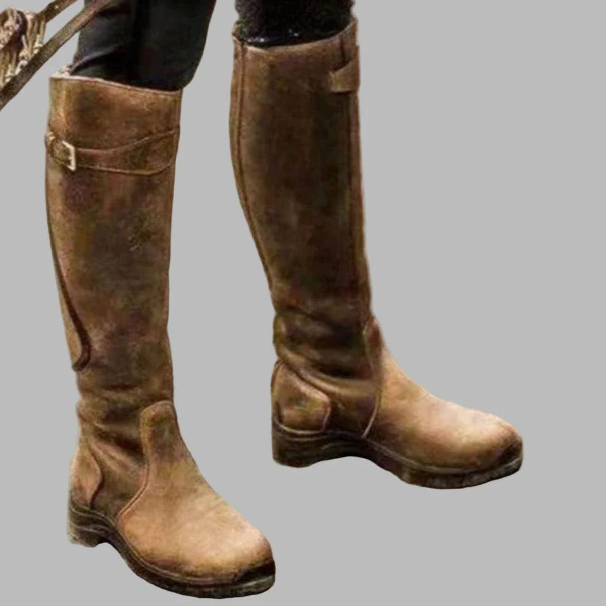 Women's Orthopaedic Buckle Casual Knee High Boots in Light Brown