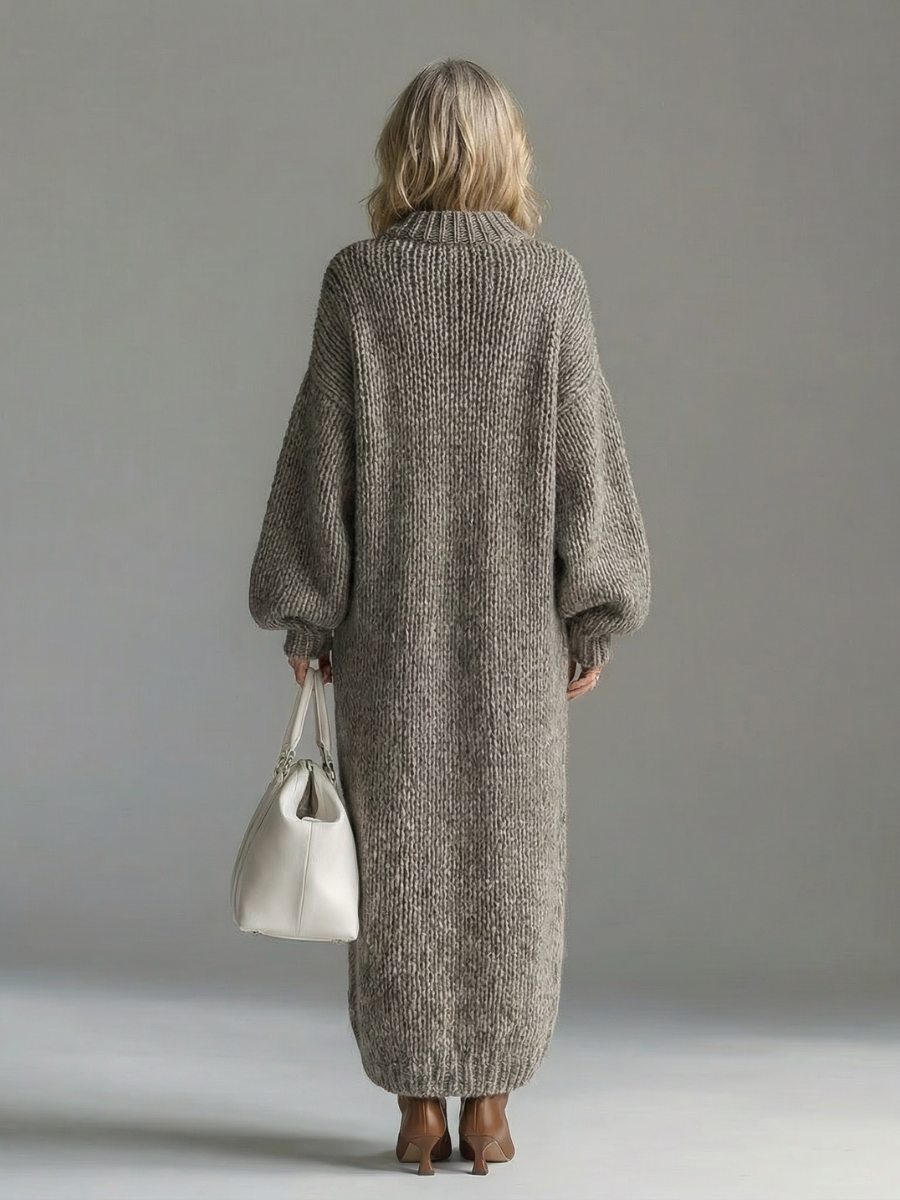 Oversized Chunky Knit Casual Maxi Dress in Taupe